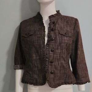 Sandro Sportwear Brown Ruffle-Trim Button Front Blazer